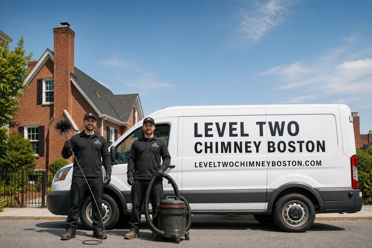 Emberly Chimney Cleaners Boston chimney cleaning service vehicle and crew in Boston, MA